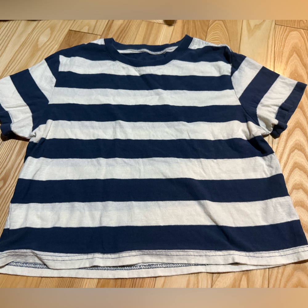 BDG Navy and White Striped cropped tee